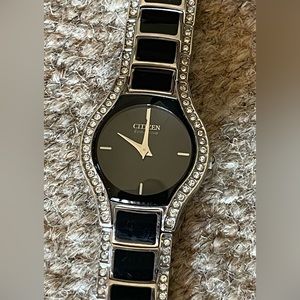 ❤️Citizen Normandie ✨ Swarovski Crystal Black Resin Ladies Watch - EW9870-64E
